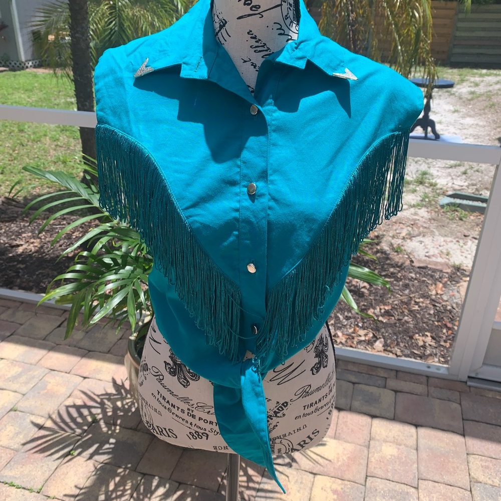 LILIA SMITH EXCLUSIVE Teal Western Fringe Shirt